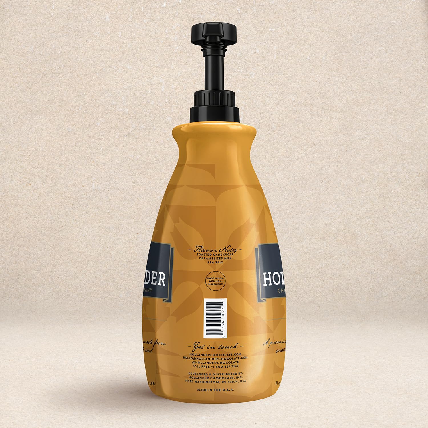 Classic Caramel Café Sauce by Hollander Chocolate Co. | For Caramel Lattes & Deserts | Perfect for the Professional or Home Barista - Net Wt. 91oz (64 fl Oz) Large Bottle (PUMP Included)