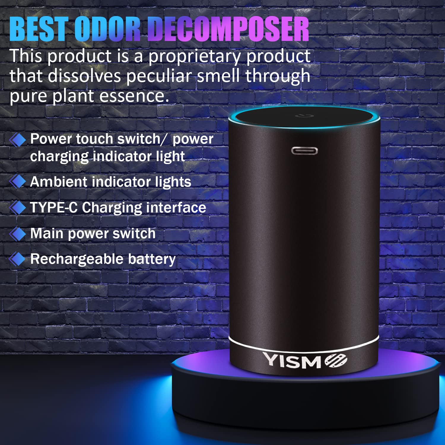 Yismo Clean Air Freshener and Odor Eliminator With Scent Cartridge, Small Electric Fragrance Diffuser, Removes Pet, Smoke and Other Odors, Smart-Touch