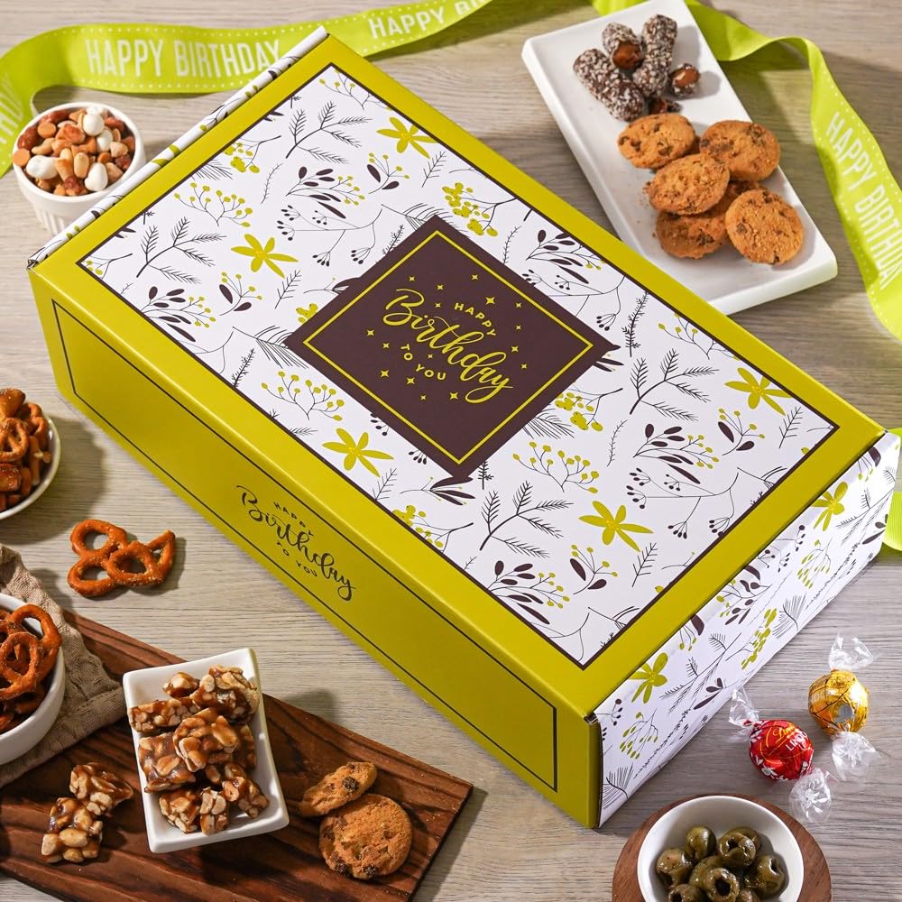 Broadway Basketeers Happy Birthday Gift Box - Deluxe Gourmet Delight - Curated Snack Box - Sweet and Savory Treats for Parties - Birthday Presents