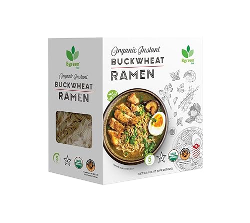 Big Green Organic Food - Organic Instant Buckwheat Ramen, USDA Organic, Add Directly to Broth, Ready to Eat Meals, Air-Dried, Non-Fried (1 Box)