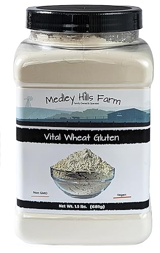 Vital Wheat Gluten By Medley Hills Farm 1.5 lbs. in Reusable Container - High in Protein - Vegan - Non GMO - Keto Friendly - Make Seitan - Great Vital
