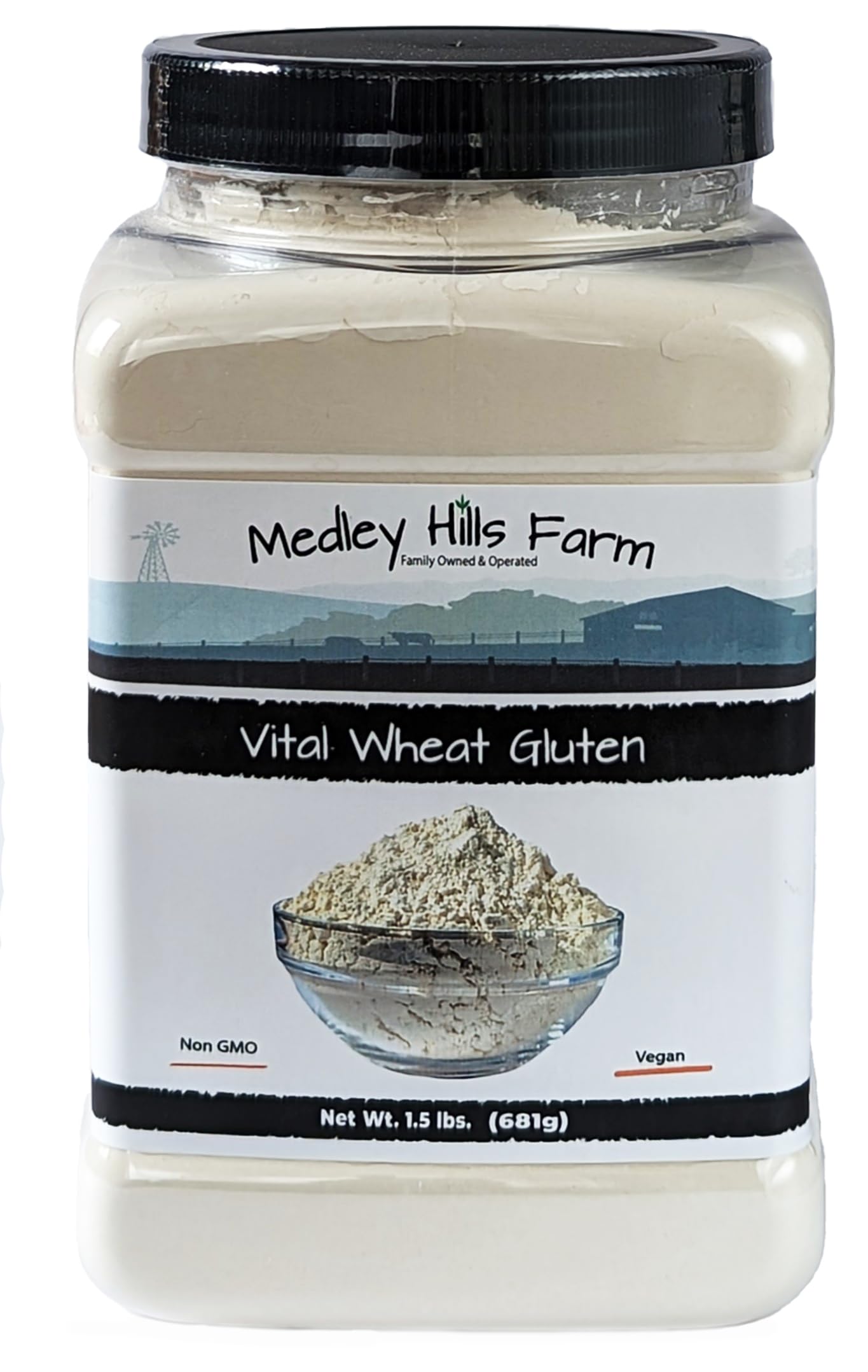 Vital Wheat Gluten By Medley Hills Farm 1.5 lbs. in Reusable Container - High in Protein - Vegan - Non GMO - Keto Friendly - Make Seitan - Great Vital