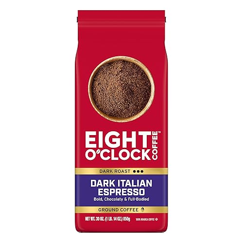 Eight O'Clock Coffee Dark Italian Espresso, Dark Roast Ground Coffee, 100% Arabica, Bold & Chocolaty, 30 Ounce (Pack of 1)
