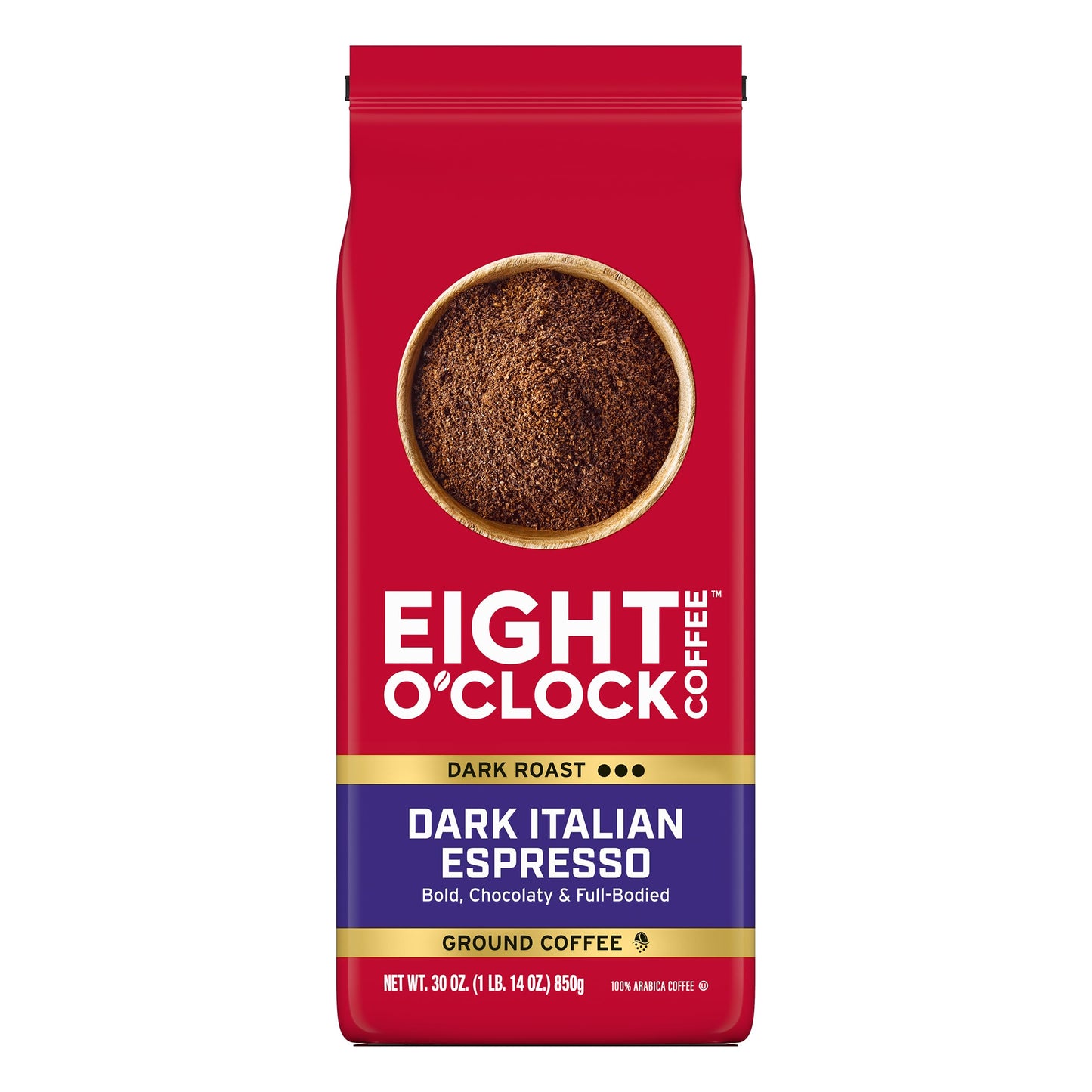Eight O'Clock Coffee Dark Italian Espresso, Dark Roast Ground Coffee, 100% Arabica, Bold & Chocolaty, 30 Ounce (Pack of 1)