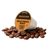 EKOCUPS Organic Swiss Water Decaf French Roast Coffee Pods, Extra 30% More Coffee Per Cup, Artisan Fair Trade Dark Roast, for Keurig K Cup Machines
