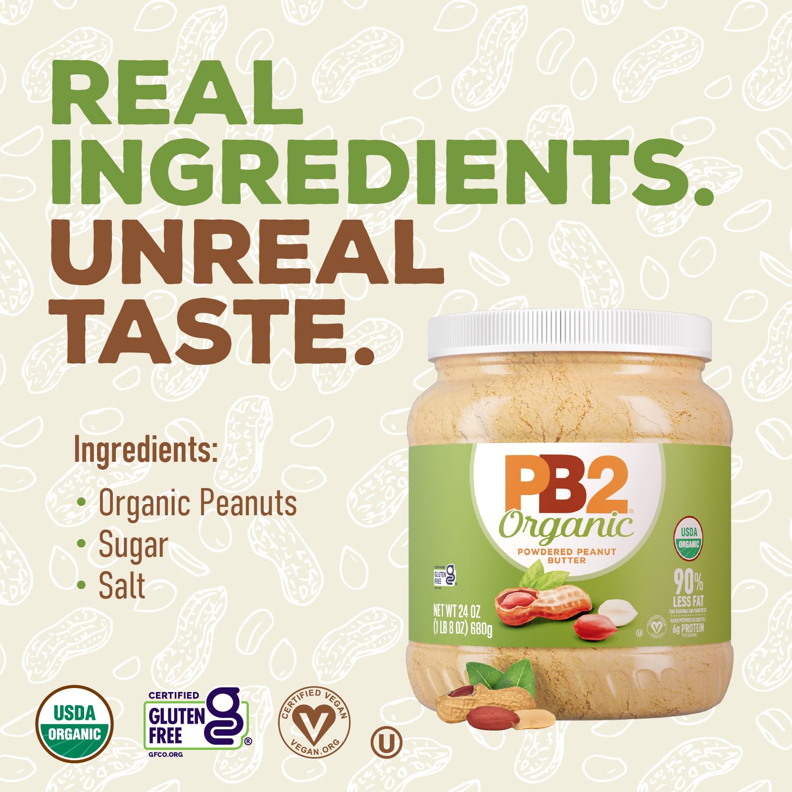 PB2 Organic Powdered Peanut Butter | USDA Organic Certified, Non-GMO Project Verified, Gluten-Free Peanut Butter Powder | Vegan, Keto Friendly | 24oz