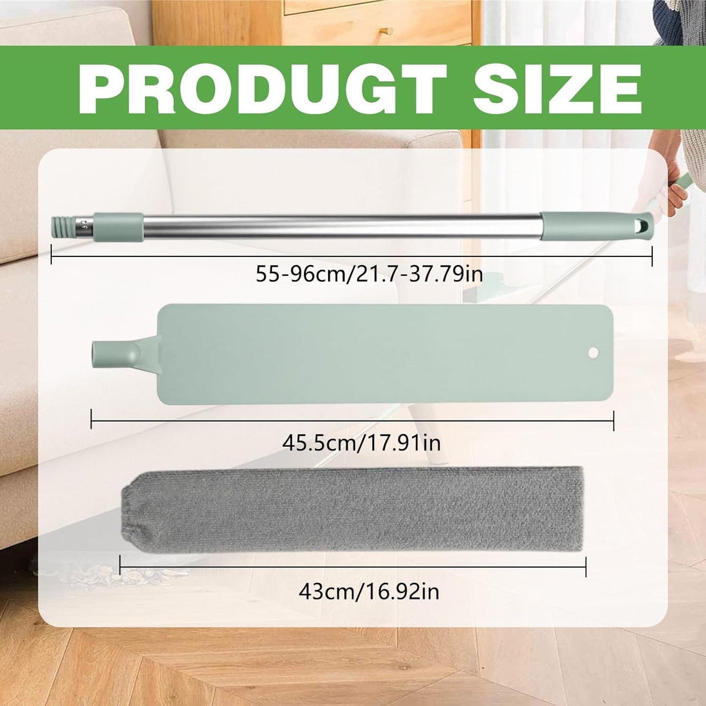 Retractable Gap Dust Cleaner Cleaning Tools with 2 Microfiber Dusting Cloths, Flat Duster Withextension Pole, Used for Cleaning Sofas, Sofa Beds