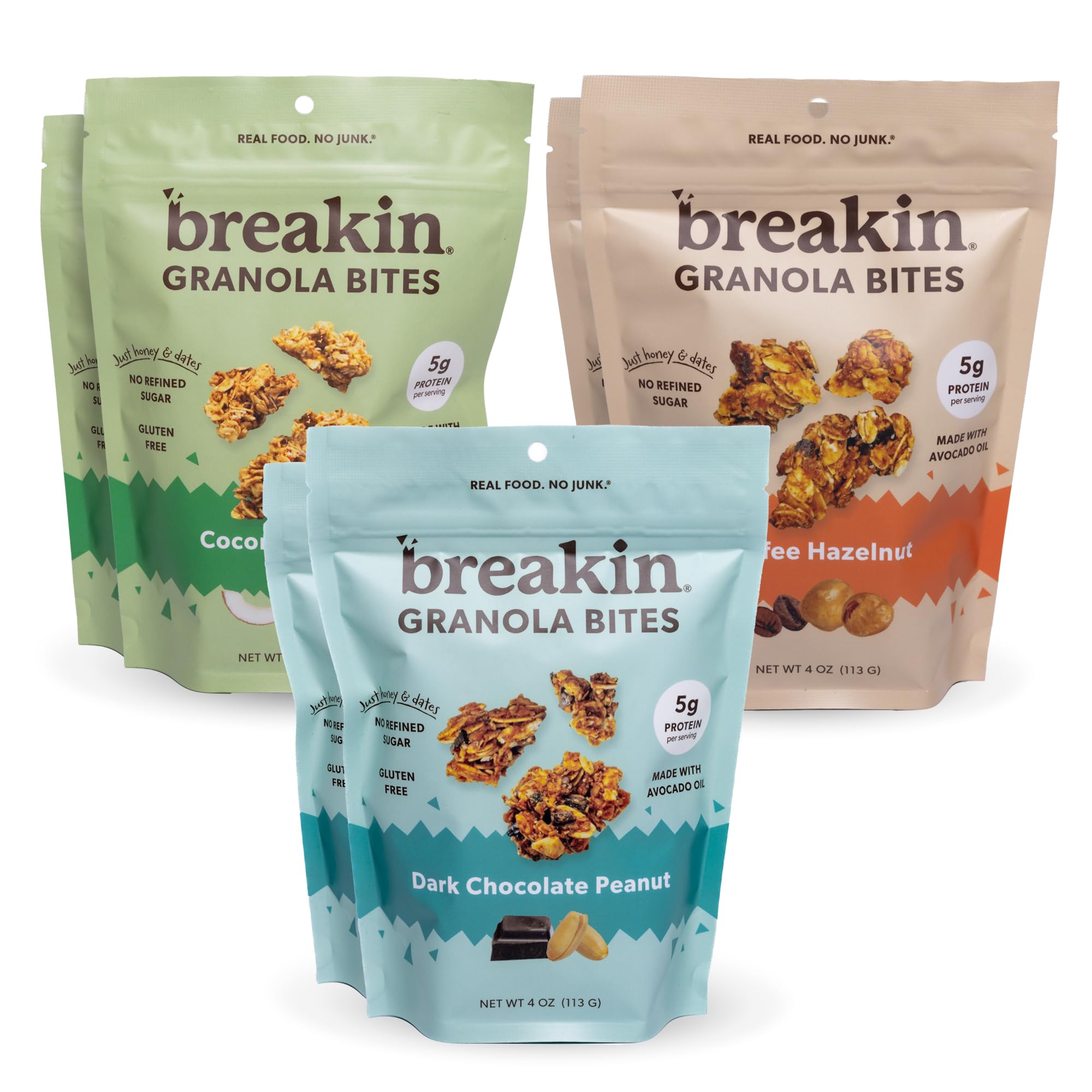 Breakin Snacks Granola Bites Variety Pack | Coffee Hazelnut, Dark Chocolate, Coconut Almond | Soft Baked | Gluten Free Snack with Organic Oats