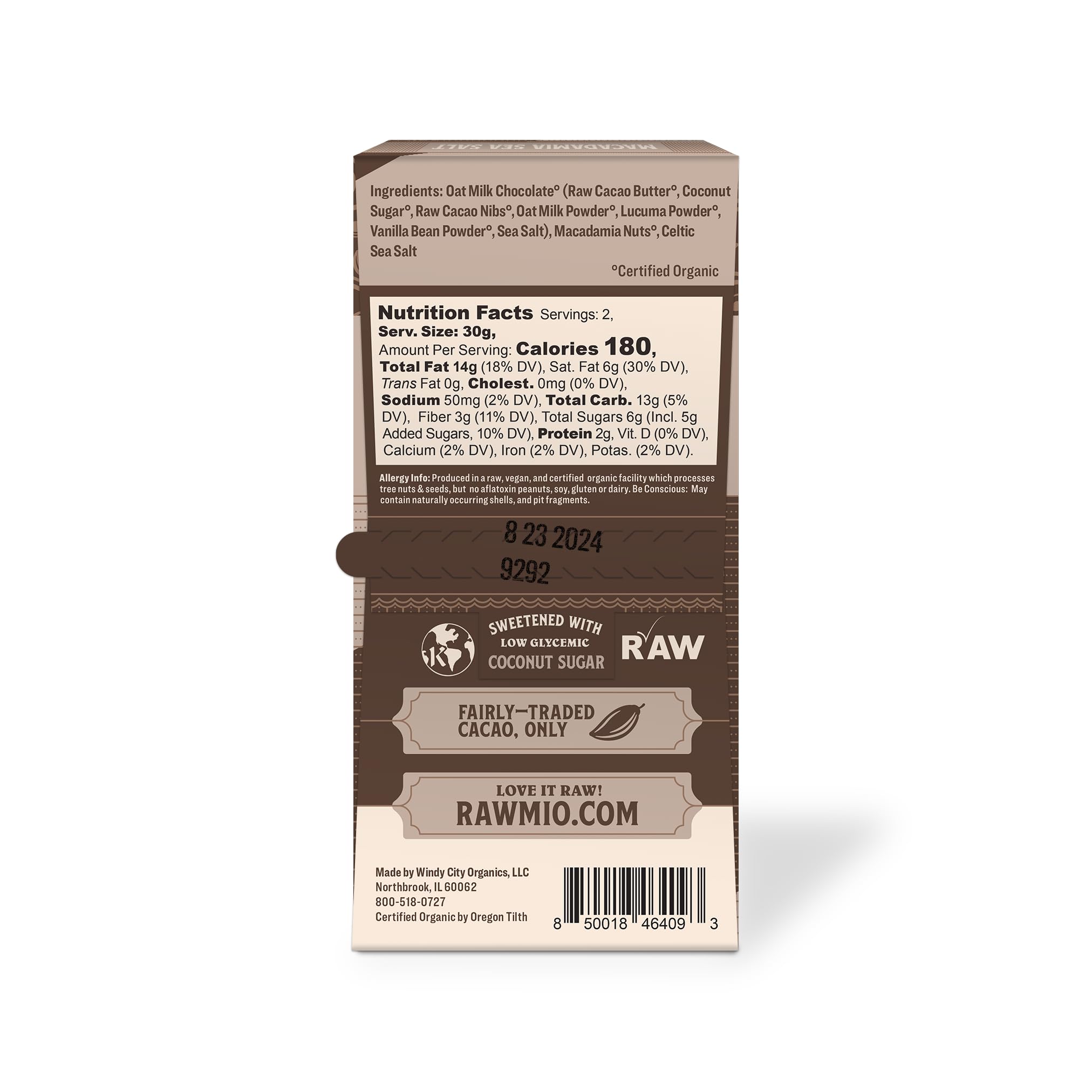 Rawmio Macadamia Sea Salt Bark - 2.12 oz. - Raw, Organic, Vegan, Kosher - Pack of 12