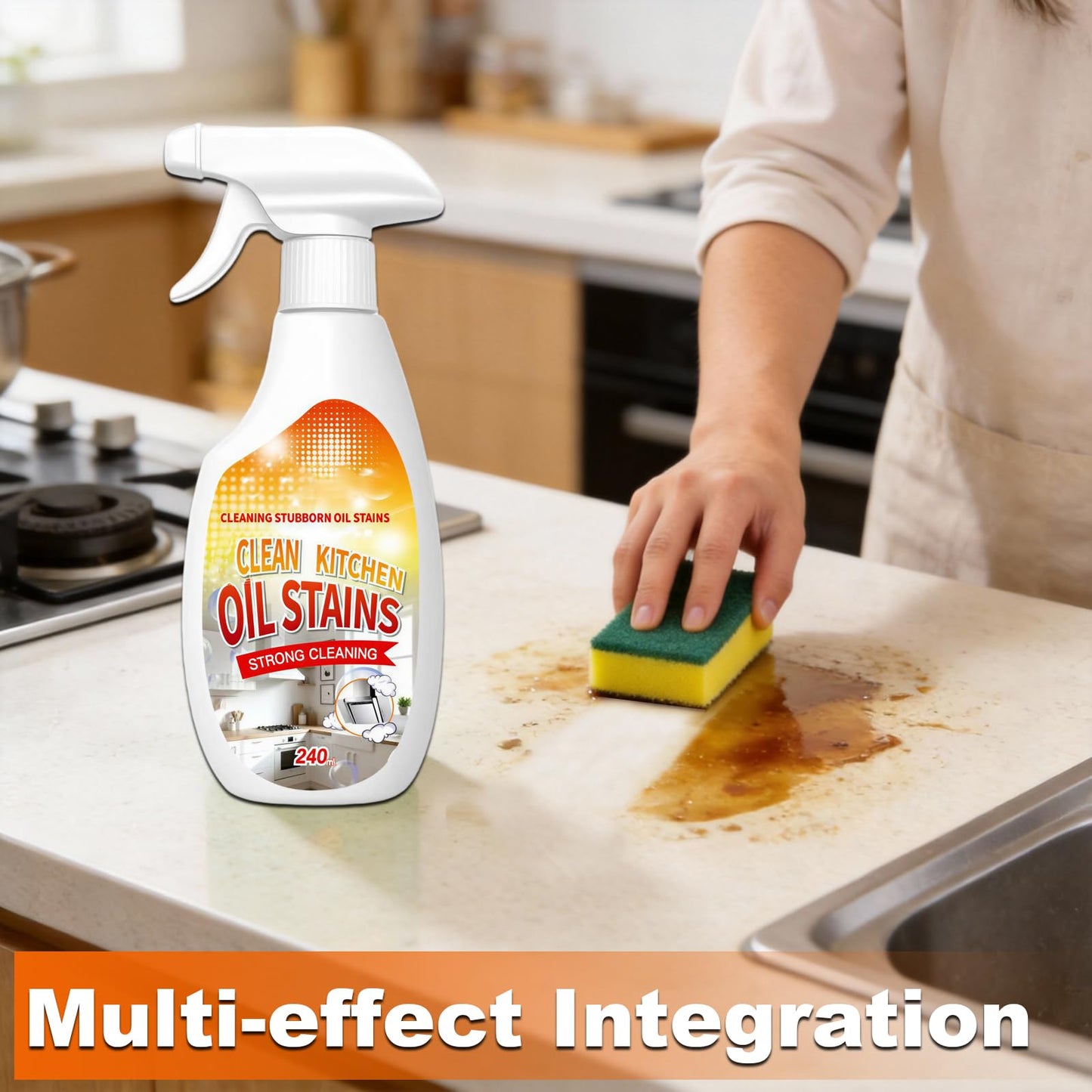 ZANSHI 2PCS Heavy-Duty Oil Cleaner Stains,Clean Up Kitchen Oil Stains Spray,Multi-purpose Clean Up Kitchens Heavy Oil Duty,with 5 Sponge Scourers