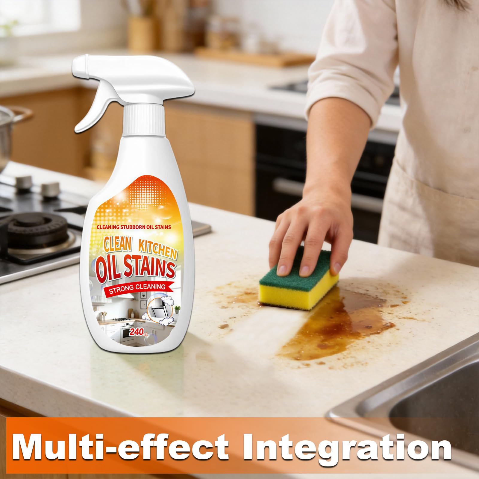 ZANSHI 2PCS Heavy-Duty Oil Cleaner Stains,Clean Up Kitchen Oil Stains Spray,Multi-purpose Clean Up Kitchens Heavy Oil Duty,with 5 Sponge Scourers