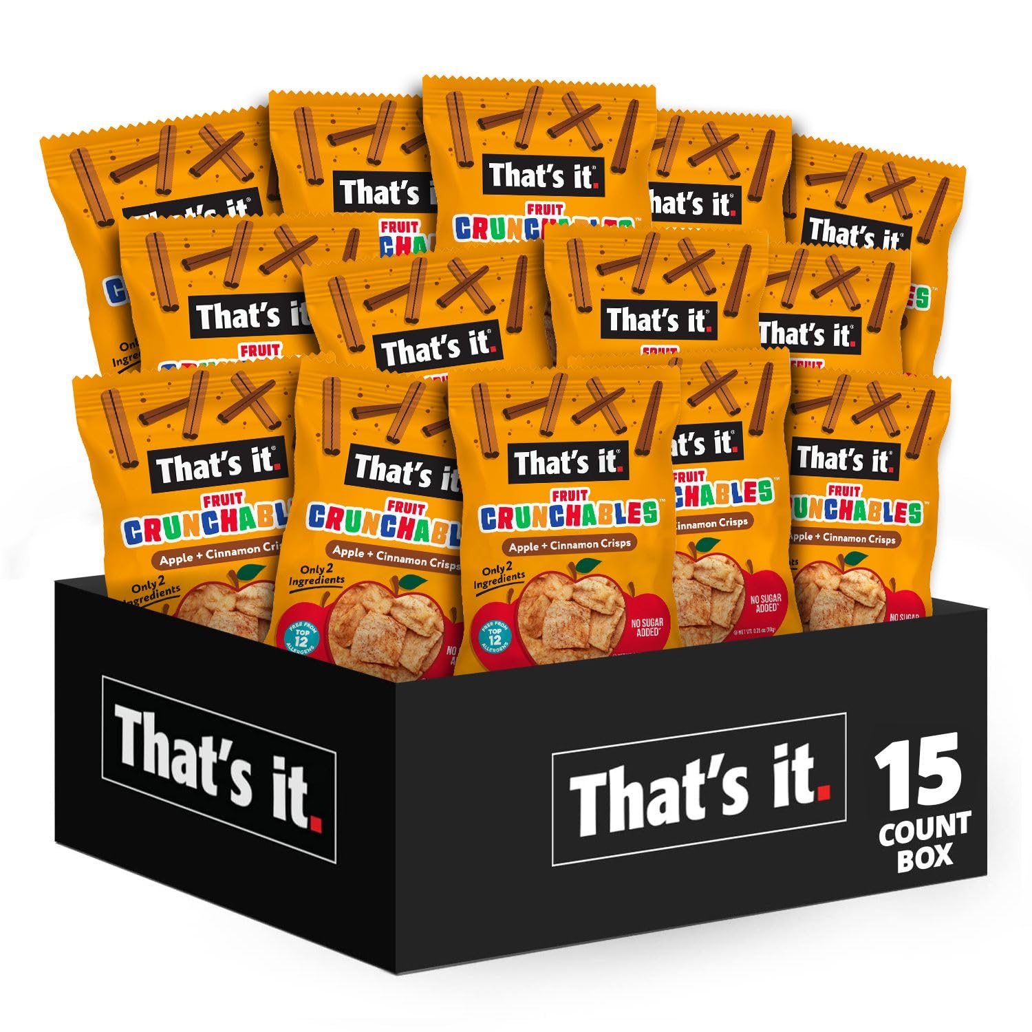 That’s it. Fruit Crunchables Apple + Cinnamon Crisps, 15-Pack - 100% Plant-Based Fruit Snacks for Kids, Non-GMO, Gluten-Free, No Added Sugar
