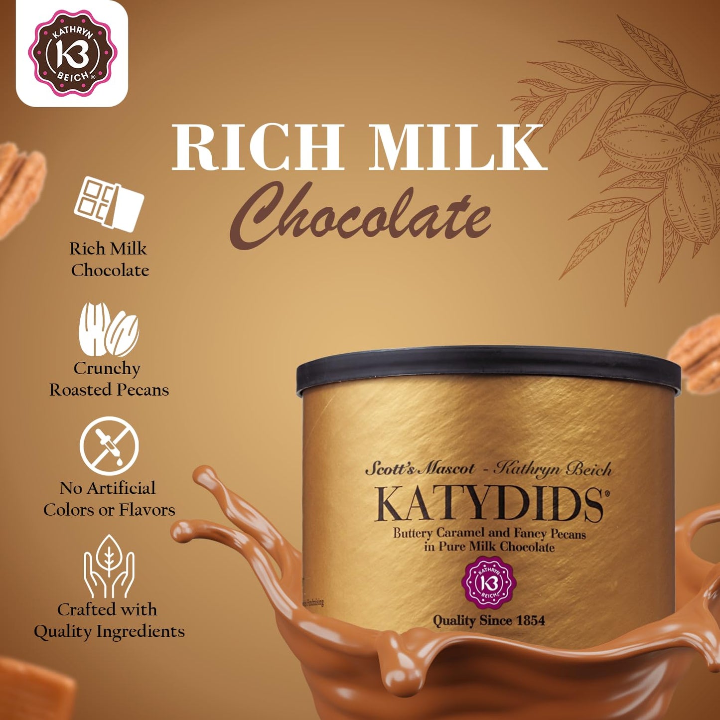 Kathryn Beich Katydids Candy (4 tins) - Kathryn Biech Original Milk Chocolate Caramel Pecan Clusters- The Turtles in the Famous Gold Tin