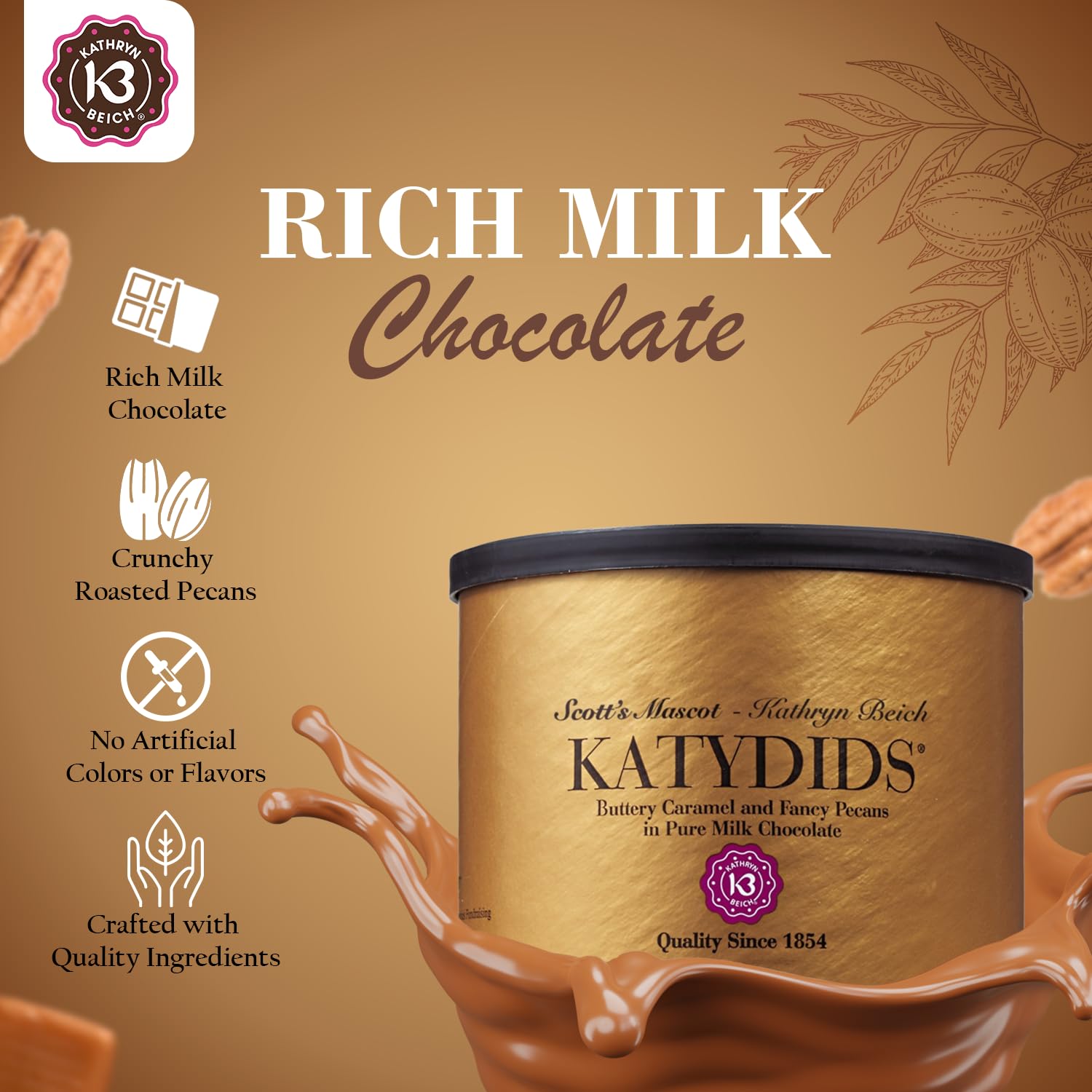 Kathryn Beich Katydids Candy (4 tins) - Kathryn Biech Original Milk Chocolate Caramel Pecan Clusters- The Turtles in the Famous Gold Tin