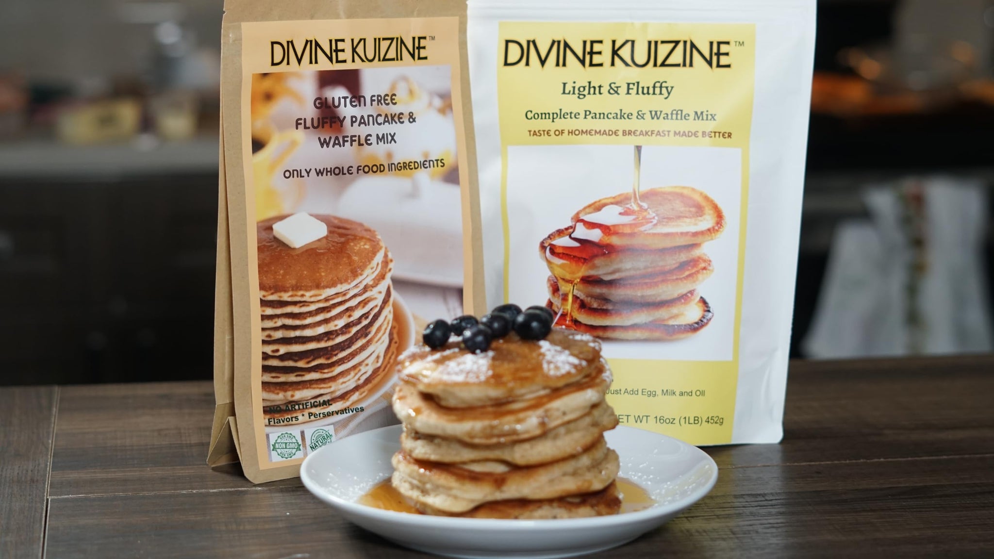DivineKuizine Fluffy Pancake & Waffle Mix| Gluten free pancake mix| Gluten free Mix| Pancake mix just add milk| Easy to use waffle and pancakes mix 2lbs