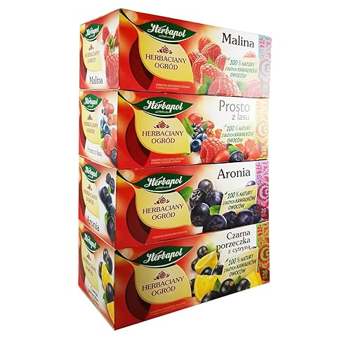 Herbapol Herbal Fruit Infused Tea (Variety Pack) Raspberry, Forest Fruit, Black Currant with Lemon & Aronia Tea Natural Flavor - 20 Silk Tea Bags Each