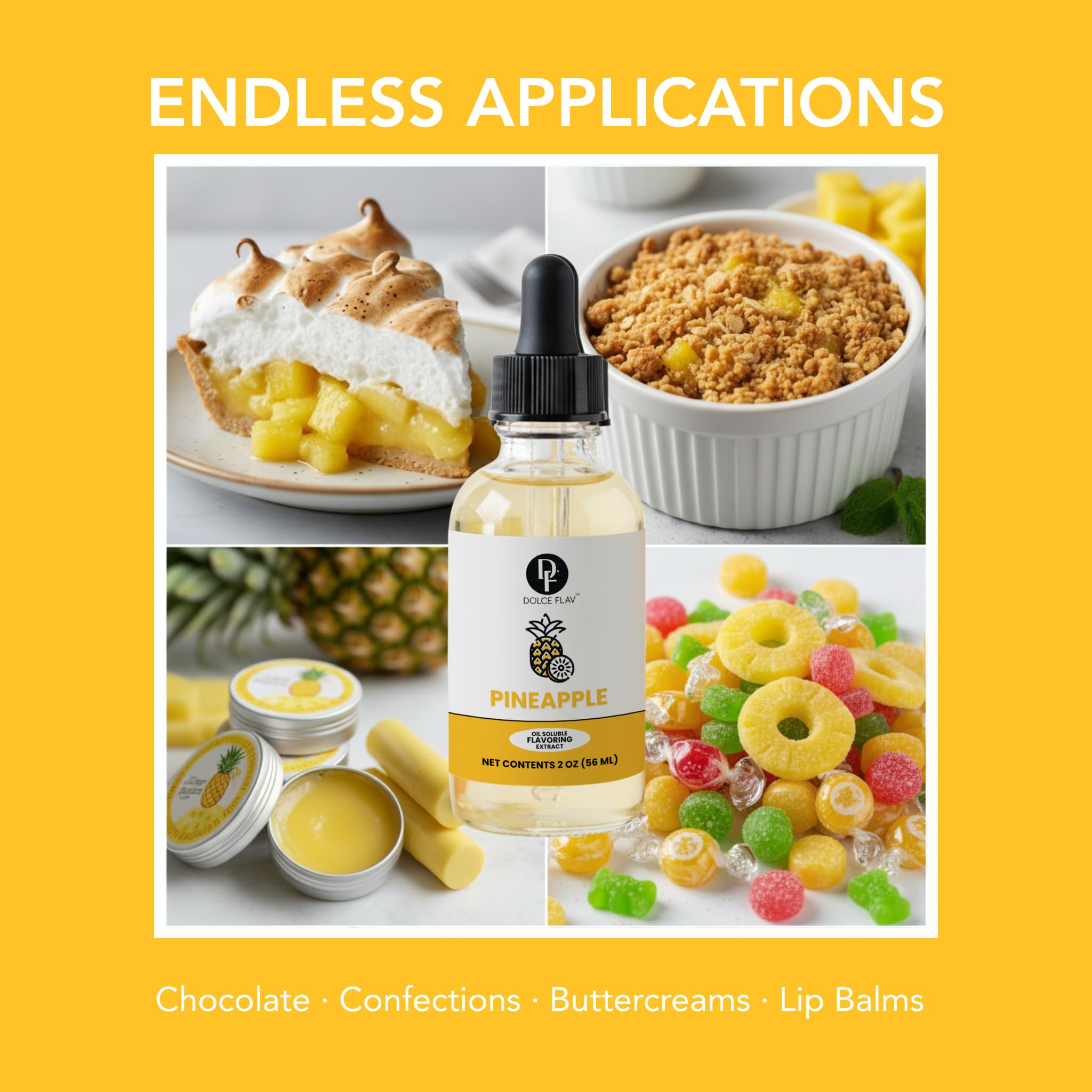 Dolce Flav Pineapple Extract - 2 Ounce Oil-Soluble Kosher, Sugar-Free, Concentrated Tropical Flavor for Candy, Chocolates & Desserts, Includes