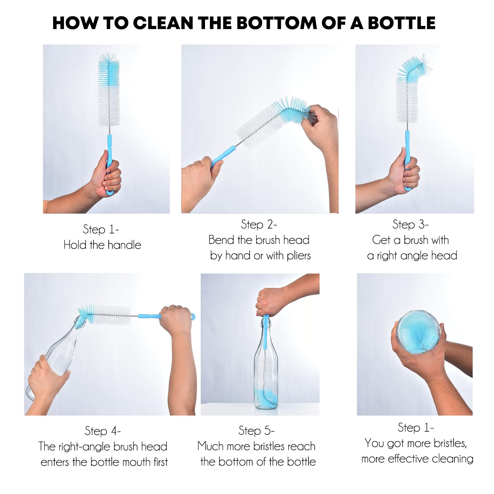 3-Pack Long Bottle Cleaning Brush for Narrow Neck Beer, Wine, Flask, Thermos, Sportwell, Pitcher, Brewing Bottle Cleaner, 16 Inches