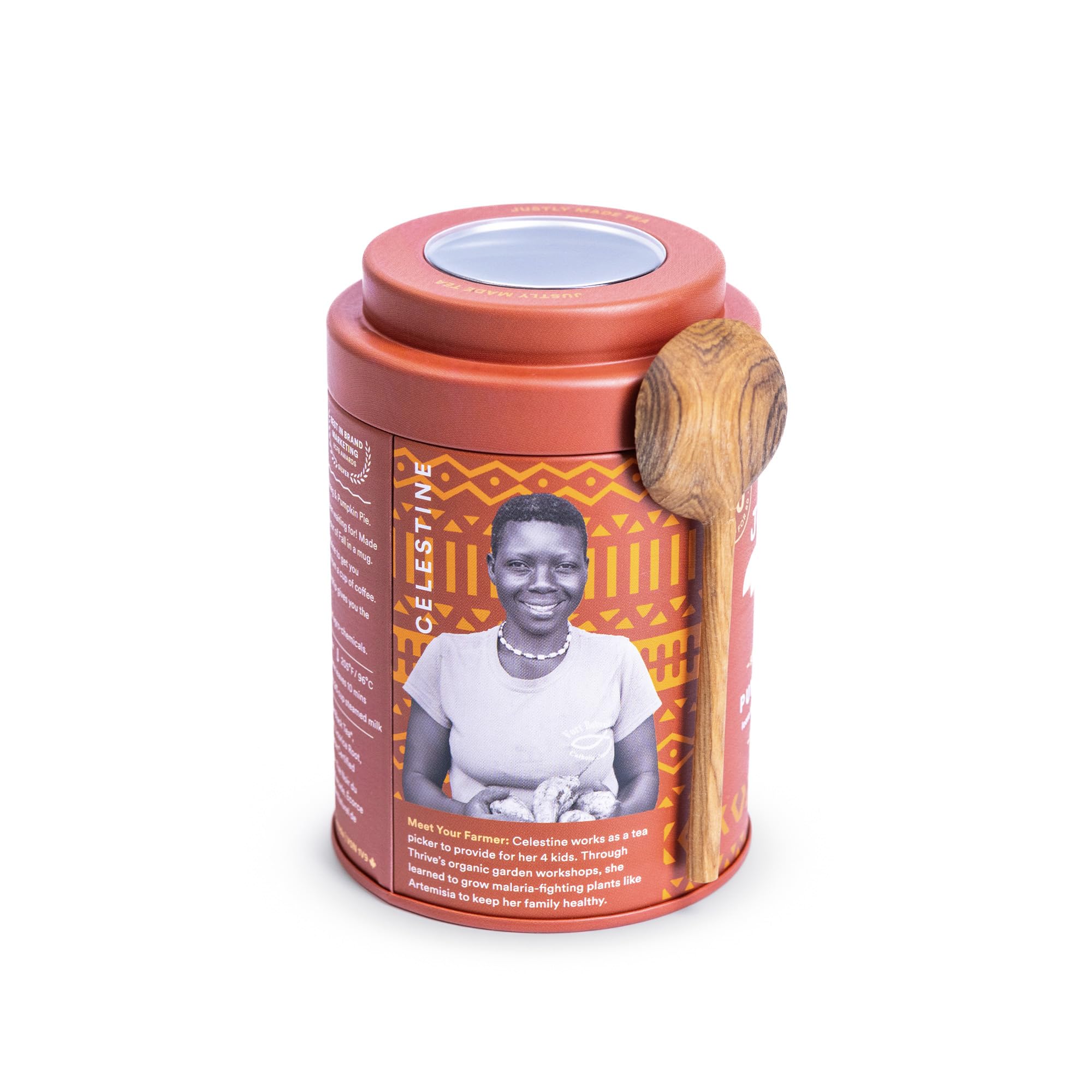 JusTea PUMPKIN SPICE | Loose Leaf Black Tea | Tin with Hand Carved Tea Spoon | 40+ Cups (4.2oz) | Medium Caffeine | Award-Winning | Fair Trade |