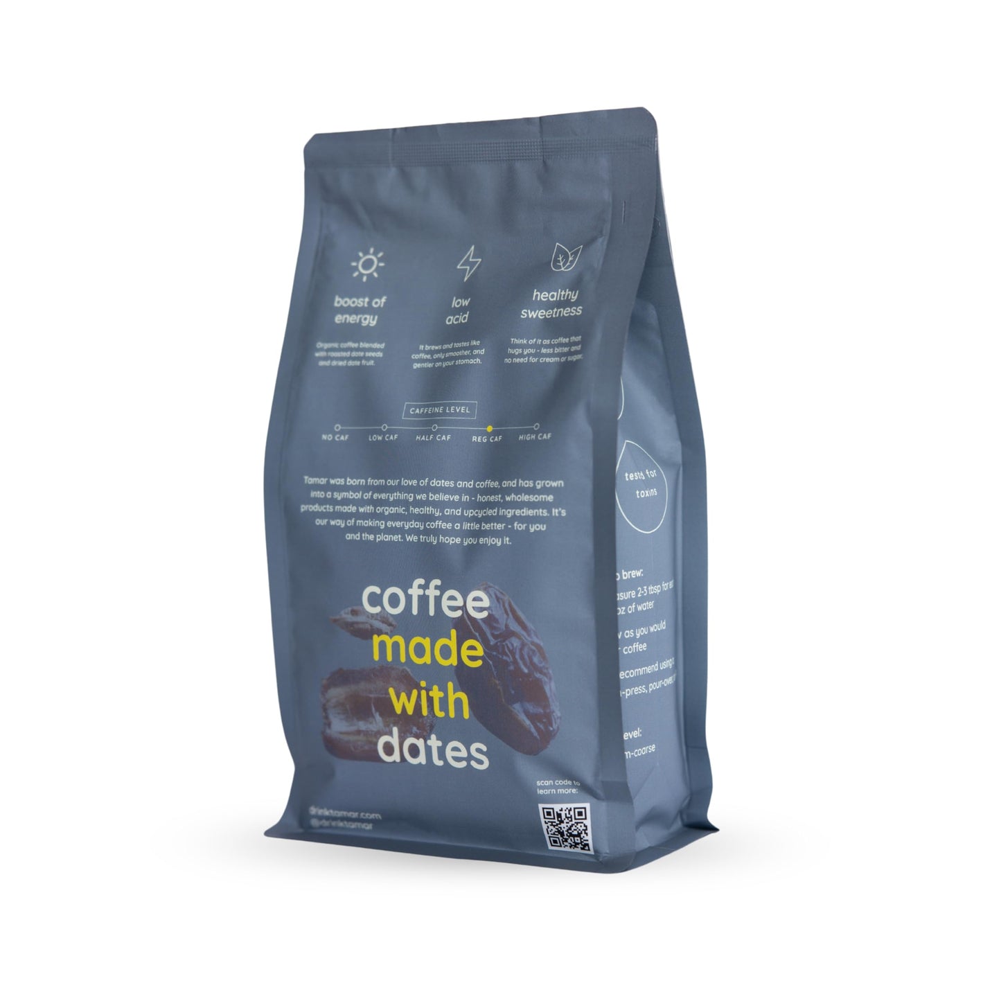 Elevate by Tamar Date Coffee | Organic Blend of Coffee & Whole Dates | Low Acid Ground Coffee | Healthy Sweetness | Lower Caffeine | Tested for Mold