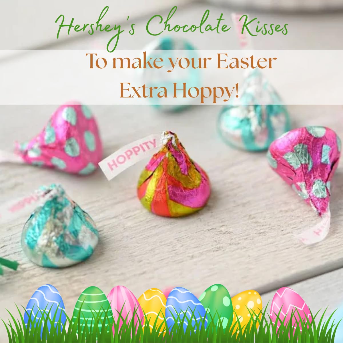 Candykrave Hershey'ss Easter Hippity Hoppity Kisses Milk Chocolate candy - (1LB 90 pcs) - Bulk chocolate Silver Foil Candy variety pack - Delicious
