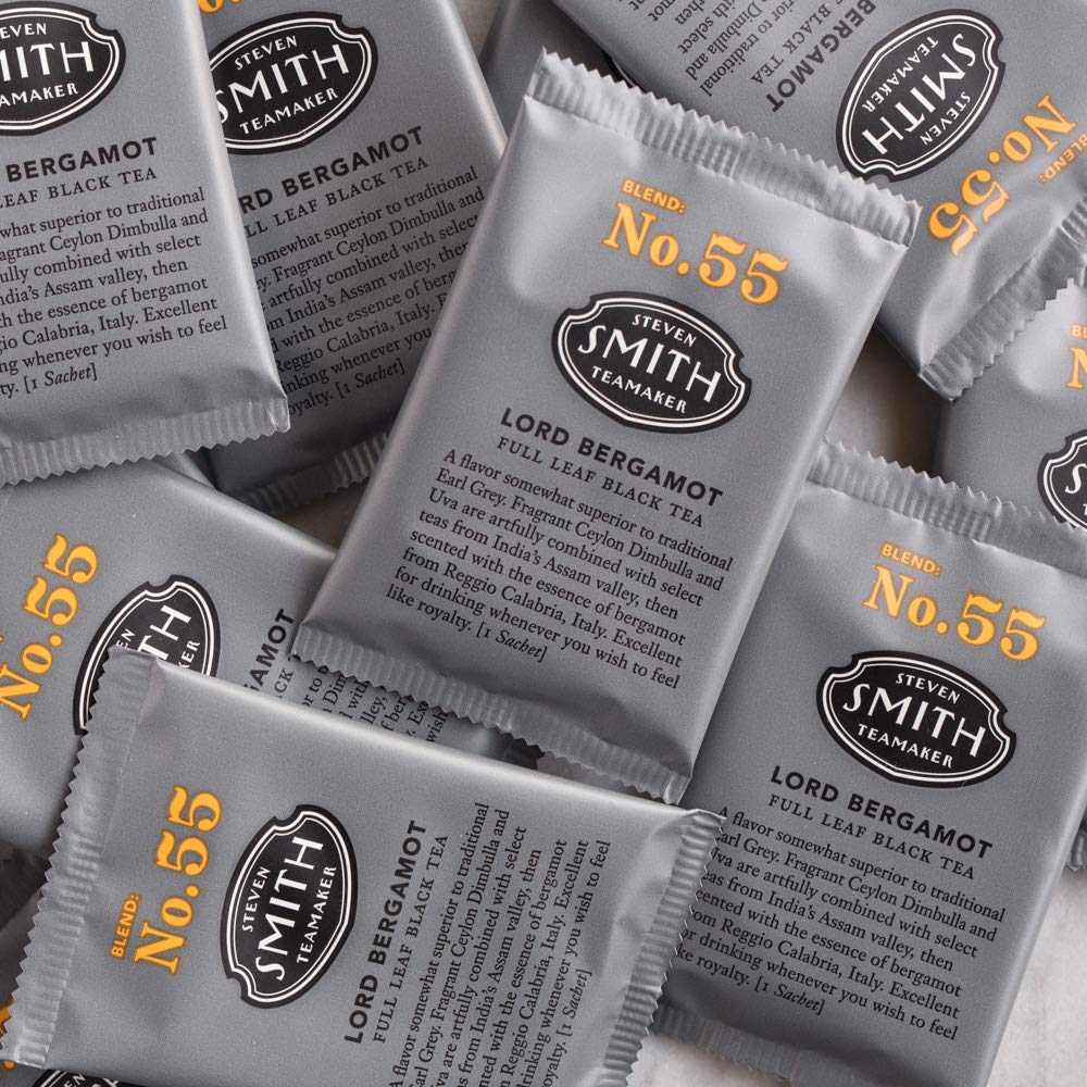 Steven Smith Teamaker Lord Bergamot No. 55, Caffeinated, Sugar-Free, Sustainably Grown, Full Leaf Earl Grey Black Tea Bags, 100 Sachets, 1.2oz each