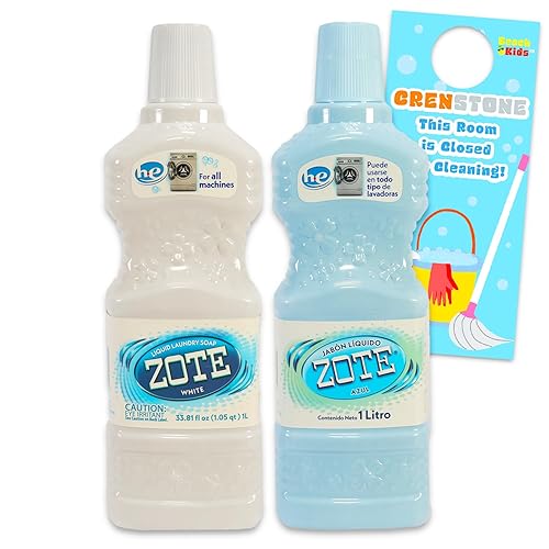 Zote Liquid Soap Variety Pack - Bundle with 2 Bottles of Zote Blanco and Azul Liquid Detergent Plus Door Hanger | White and Blue Laundry Soap 2 Pack