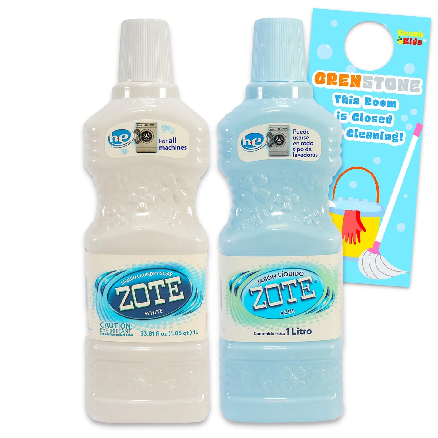 Zote Liquid Soap Variety Pack - Bundle with 2 Bottles of Zote Blanco and Azul Liquid Detergent Plus Door Hanger | White and Blue Laundry Soap 2 Pack