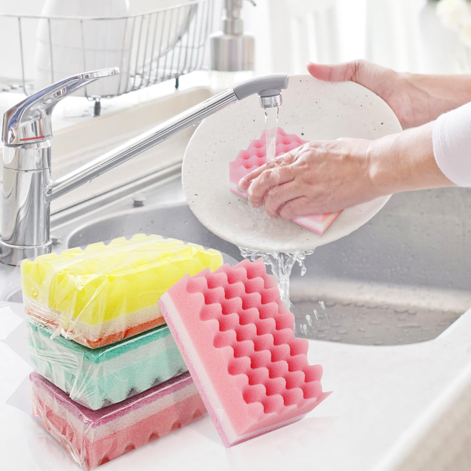 (56 Pack) Kheoxusa Individually Wrapped Sponges,Sponge Individually Wrapped,Individually Wrapped Sponges Bulk Packed for Cleaning Dishes Kitchen Scrub