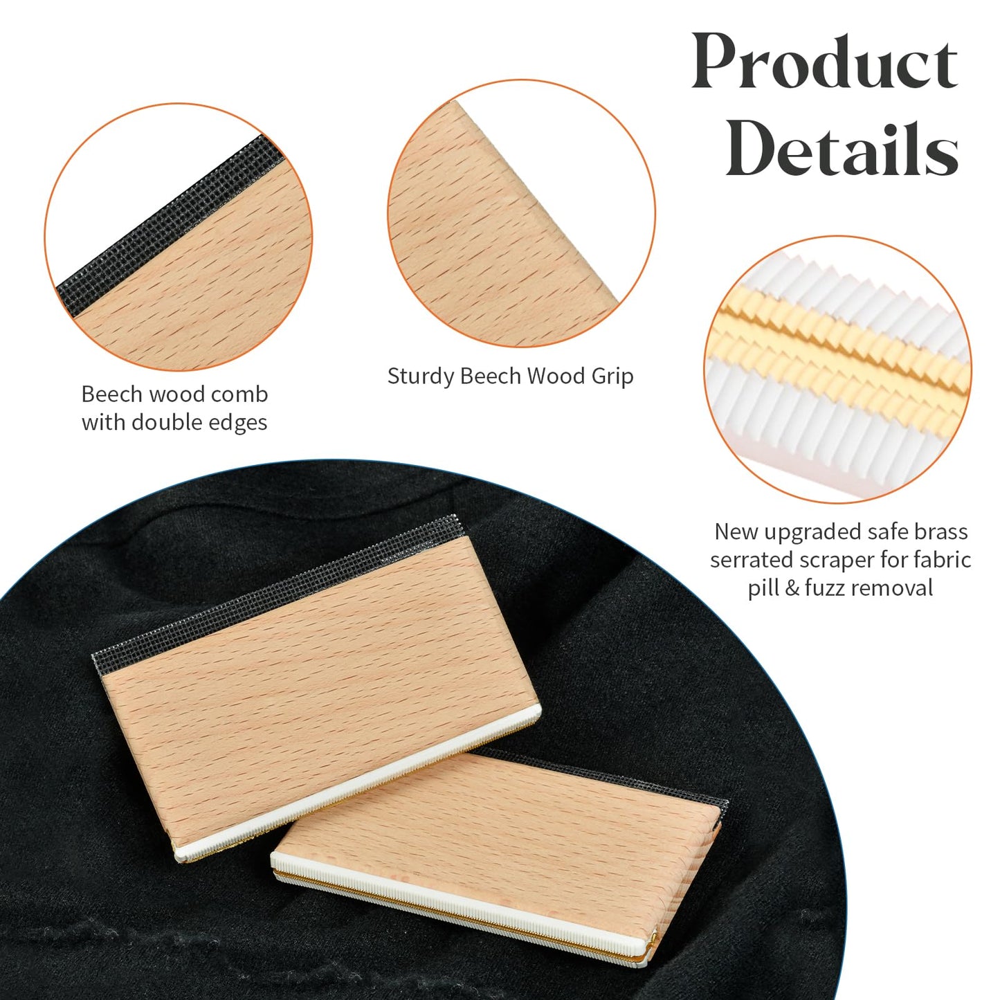 Cashmere Comb - Double Edge Sweater Pill Remover, Beech Wood Fabric Fuzz & Lint Remover for Wool, Cashmere, Knitwear & Home Textiles(2 Pcs)