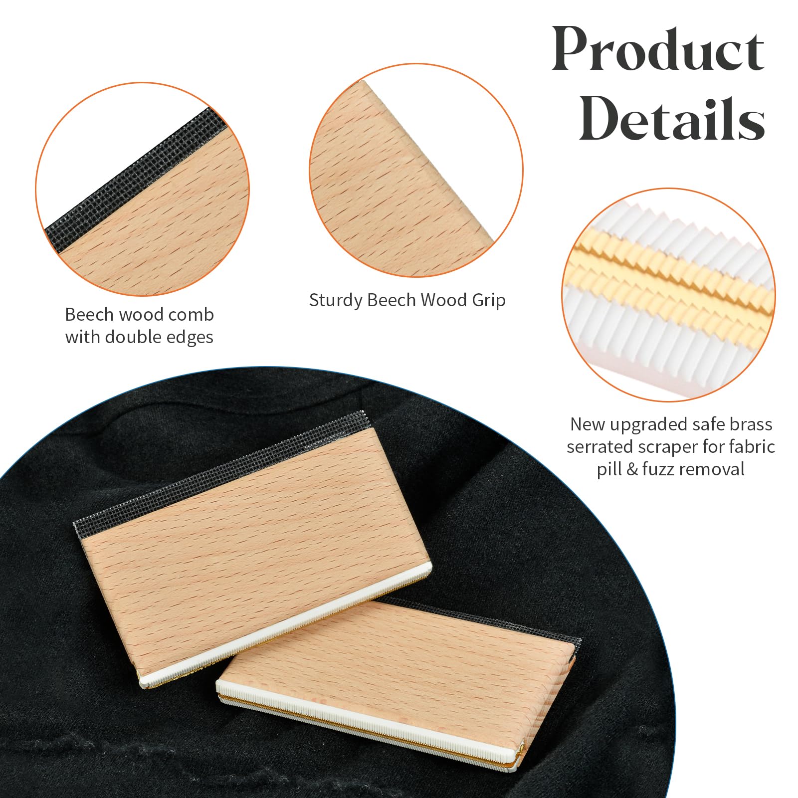 Cashmere Comb - Double Edge Sweater Pill Remover, Beech Wood Fabric Fuzz & Lint Remover for Wool, Cashmere, Knitwear & Home Textiles(2 Pcs)
