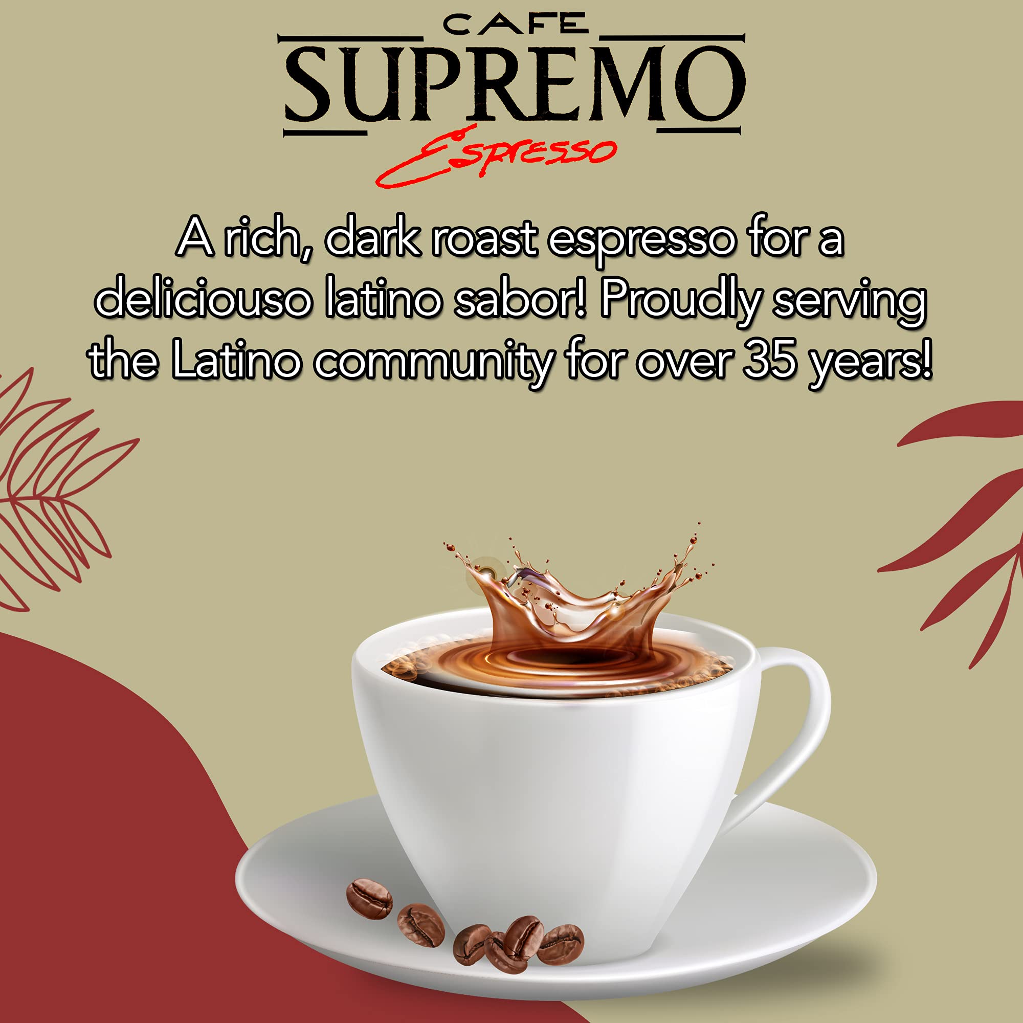 Cafe Supremo Espresso Coffee, Dark Roast, 100% Espresso Ground Coffee with a Latino Taste Blend, Vacuum Sealed Brick (8.8 Ounce, Pack of 12)