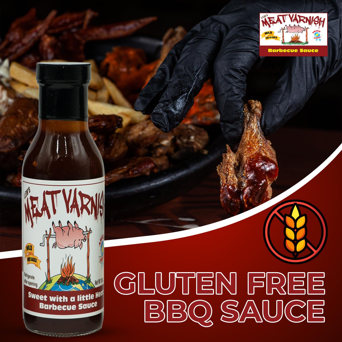 Lem’s Meat Varnish Mild BBQ Sauce - Sweet BBQ Sauce for Meat, Chicken, and More - Gluten Free - Best for Grilling, Smoking & Marinating - 12 oz Bottle