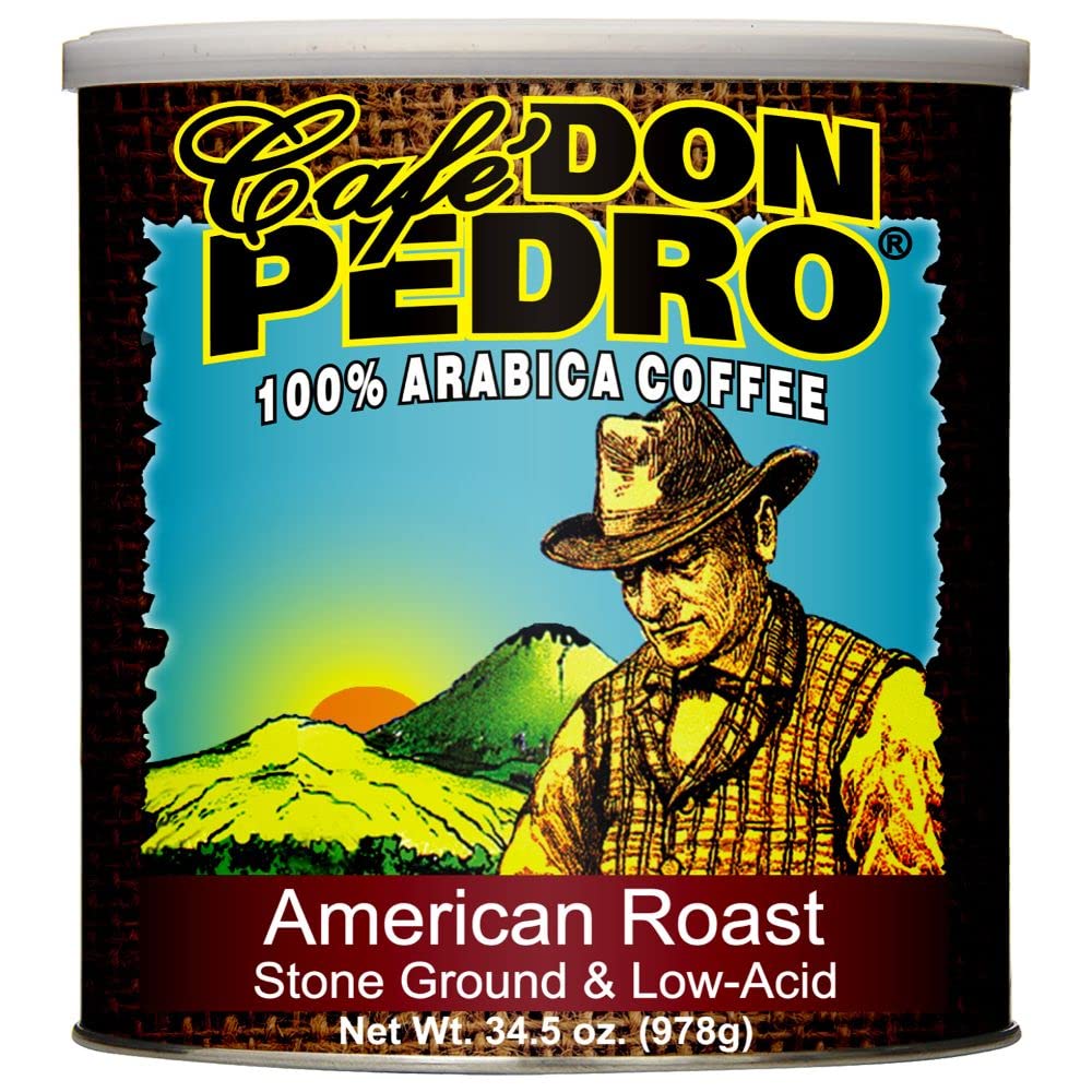 Cafe Don Pedro American Roast Naturally Low Acid Coffee - 34.5 Ounce Large Can for Coffee Lovers with Sensitive Stomachs - Delicious, Smooth Flavor