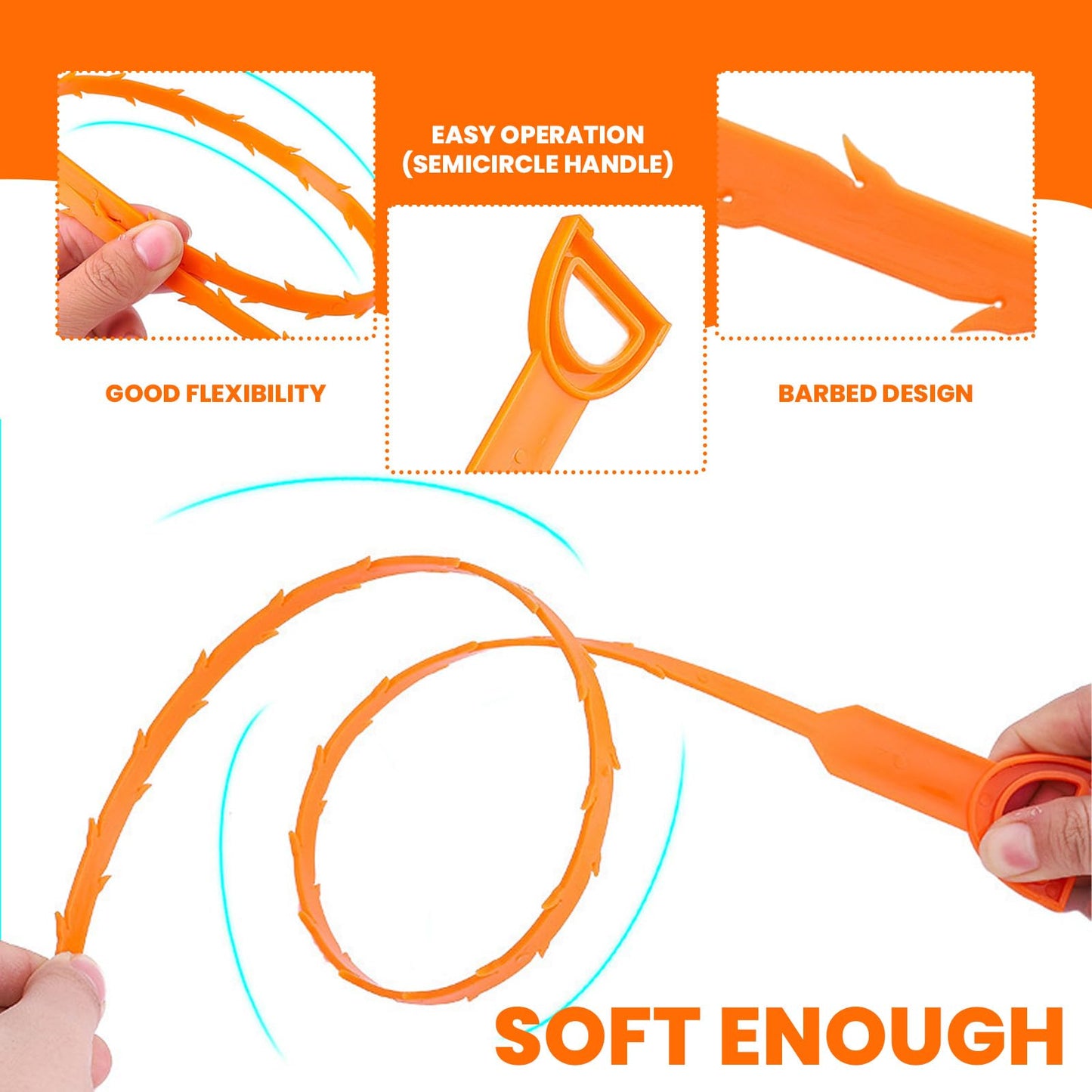 shuielai Drain Snake Clog Remover 4 Pack 20 Inch, Flexible Hair Drain Cleaner, Non-Slip Grip for Sink Shower Tub Toilet Kitchen Bathroom Clog Remover