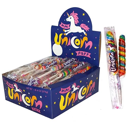 Adams & Brooks Strawberry Banana Mini Unicorn Pops, 1 lb 4 oz Box (48 ct.) - Twisty Unicorn Lollipops, Individually Wrapped Candy for Kids & Adults