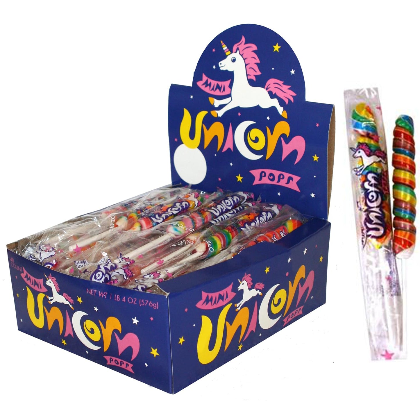 Adams & Brooks Strawberry Banana Mini Unicorn Pops, 1 lb 4 oz Box (48 ct.) - Twisty Unicorn Lollipops, Individually Wrapped Candy for Kids & Adults