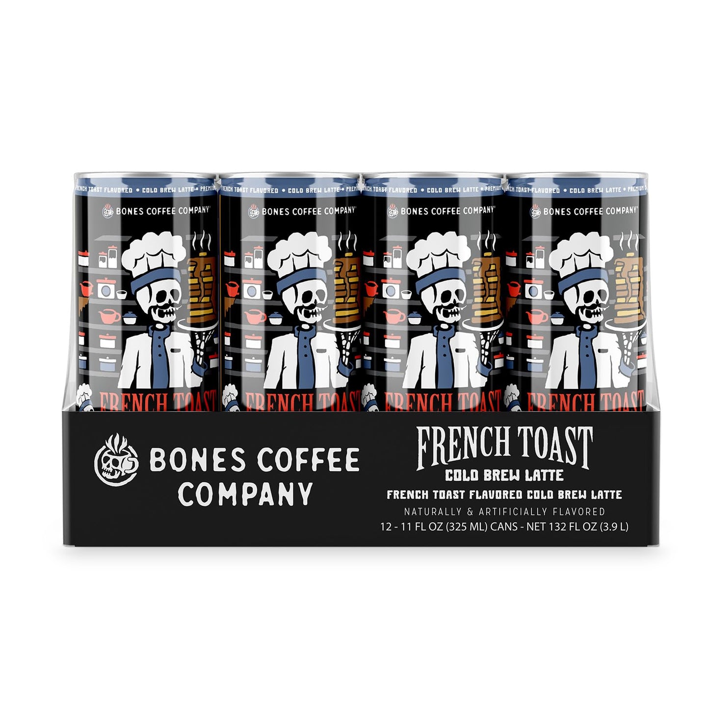 Bones Coffee Company French Toast Latte Sweet and Buttery Flavored Coffee, Medium Roast Ready To Drink Iced Coffee in Can, 11 Fl Oz Can (12 Pack)