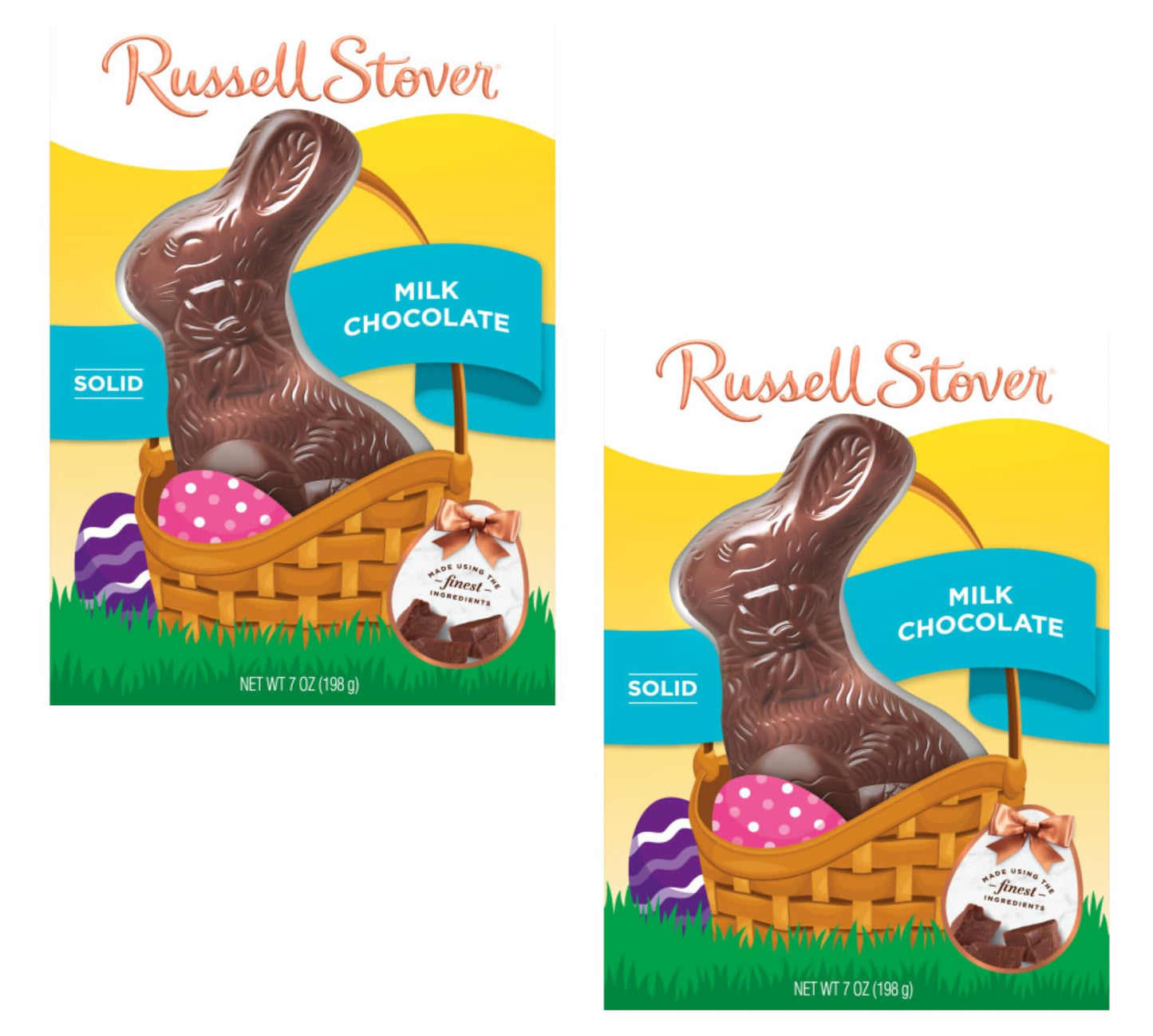 Russell Stover Milk Chocolate Bunnies - Pack of 2 - Solid Milk Chocolate - Perfect for Easter Baskets and For Sharing with Friends and Family - Great