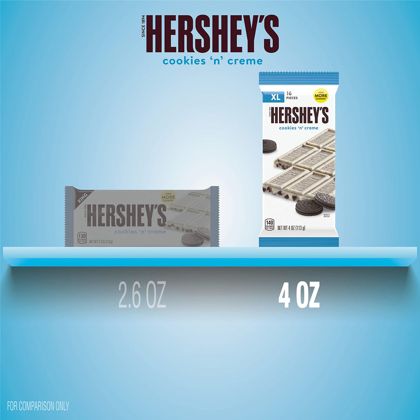 HERSHEY'S Cookies 'n' Creme XL, Candy Bar, 4 oz (16 Pieces)
