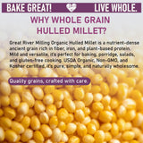 Great River Milling Organic Hulled Millet | Whole Grain Ancient Grain | Gluten-Free, High-Fiber Superfood | Non-GMO, Kosher Certified | Ideal for Salads, Porridge & Baking | 5 Lb