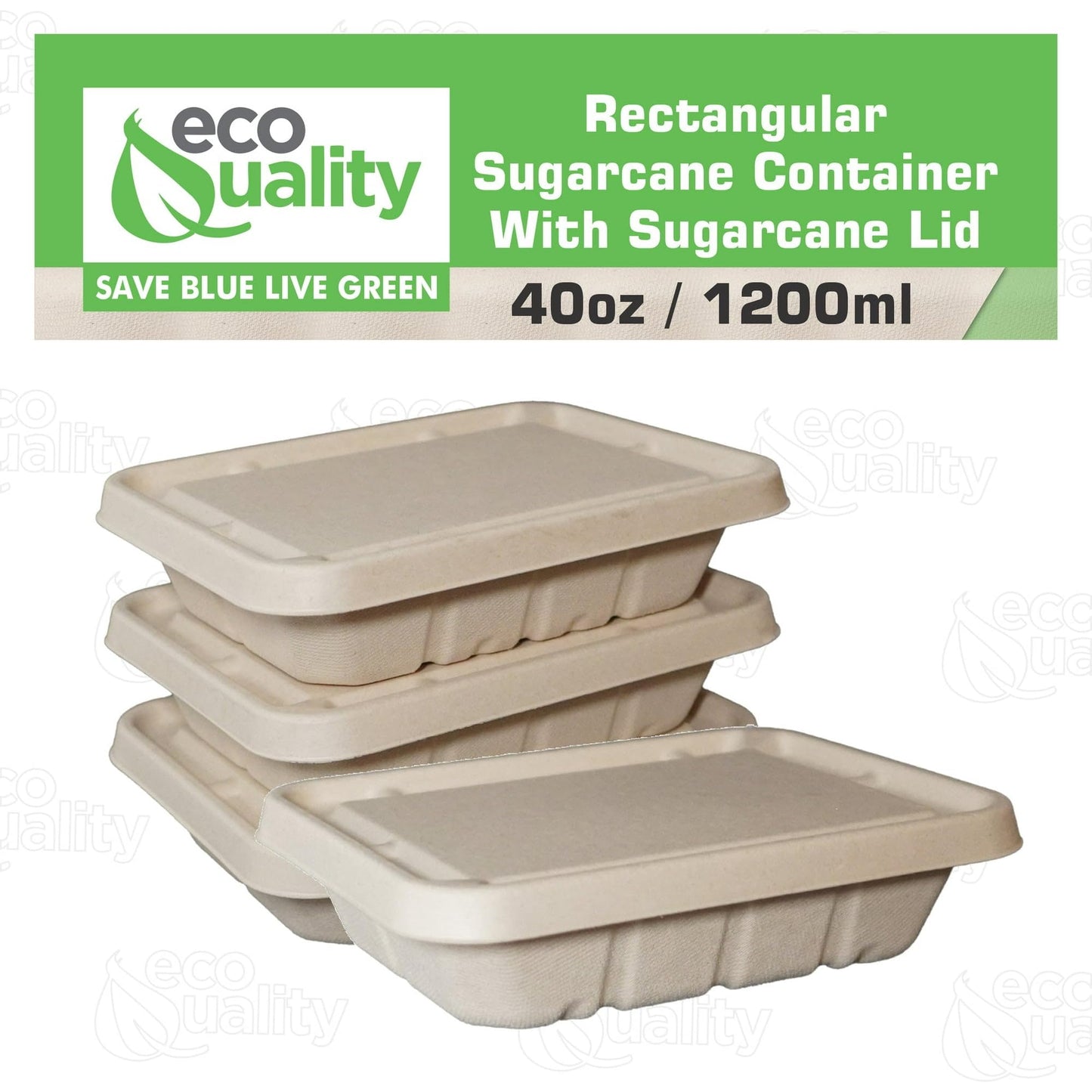 EcoQuality 40oz Disposable Bowls with Fiber Lids - Rectangular Compostable Sugarcane Fiber Biodegradable Paper Bowls Eco-Friendly Take Out Food