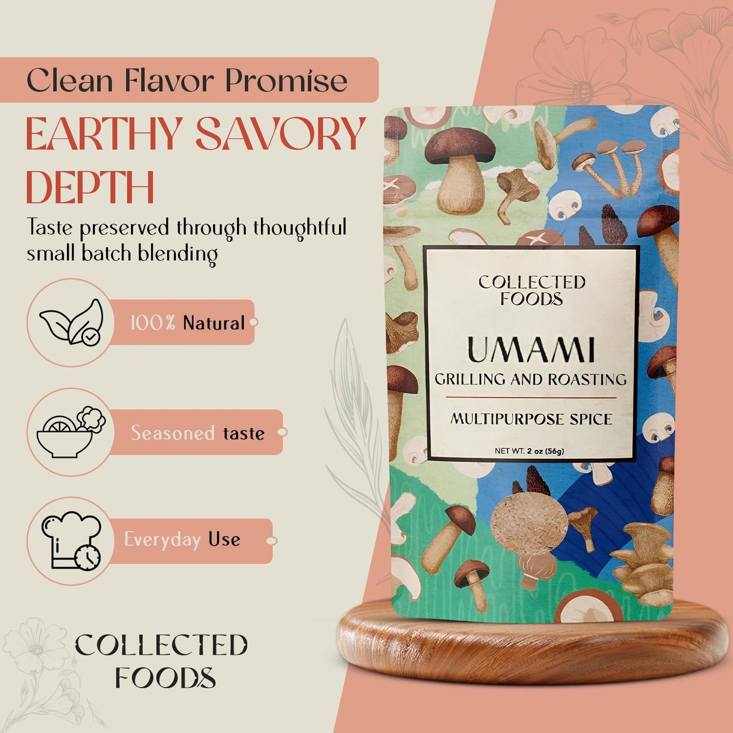 Premium Umami Mushroom Salt, No Additive, Gluten-Free, Non-GMO Great for Sauce, Soup, and Mushroom, Gourmet Umami Seasoning Blend | Handcrafted in