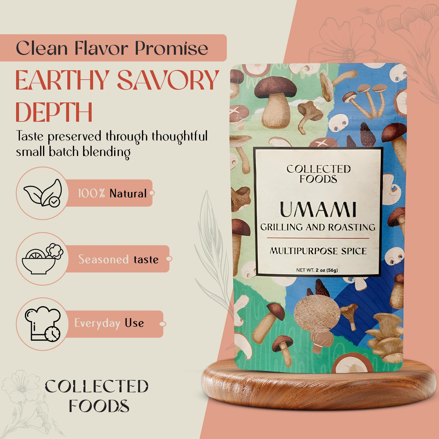 Premium Umami Mushroom Salt, No Additive, Gluten-Free, Non-GMO Great for Sauce, Soup, and Mushroom, Gourmet Umami Seasoning Blend | Handcrafted in