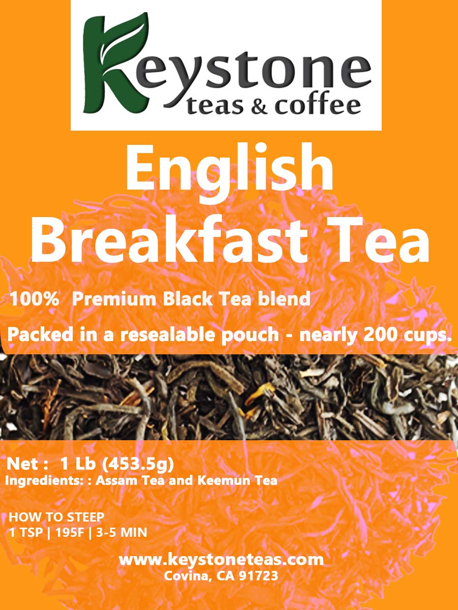 English Breakfast Loose Leaf Tea, 1lb Pouch Premium Black tea blend of Assam and Keemun, Drink Hot or Iced, Sweetened or Plain -Nearly 200 servings.
