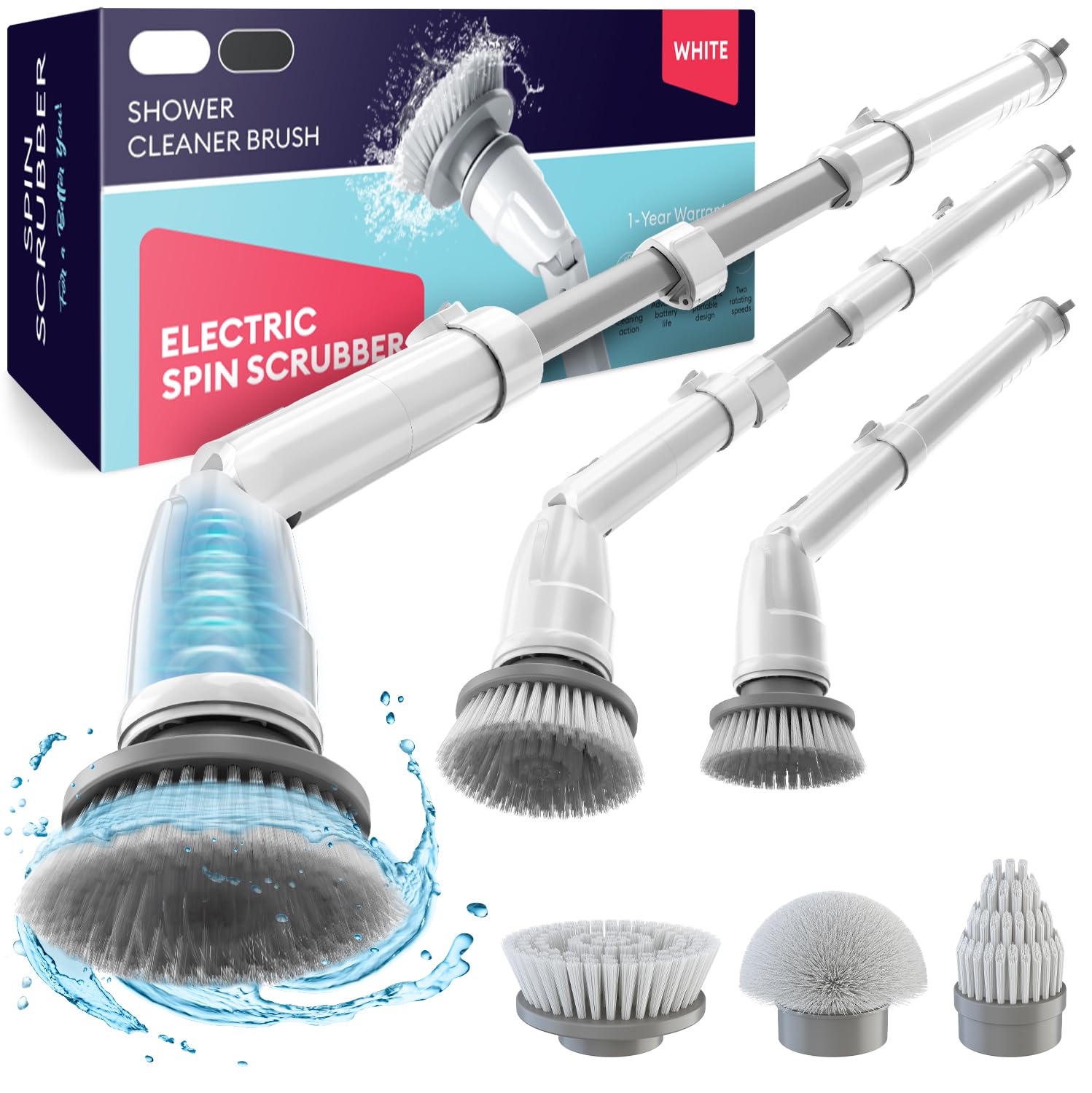 Electric Spin Scrubber, 360 Cordless Powerful Scrub Brush for Cleaning Bathroom, Tile, Floor, Tub & Shower with Adjustable Extension Handle and 3