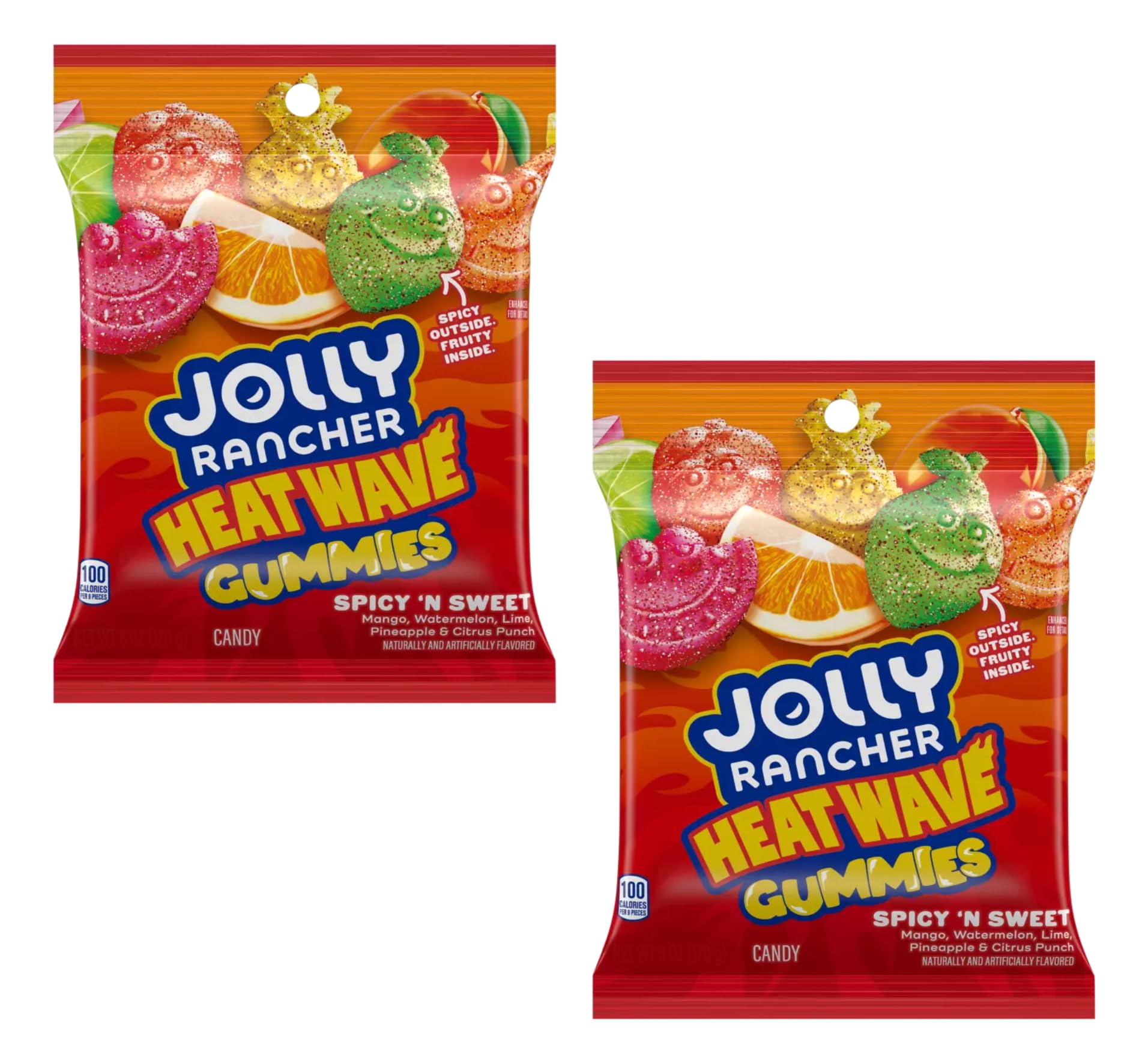 Jolly Rancher Heat Wave Gummies - Pack of 2 - Spicy and Sweet - Mango, Watermelon, Lime, Pineapple and Citrus Punch