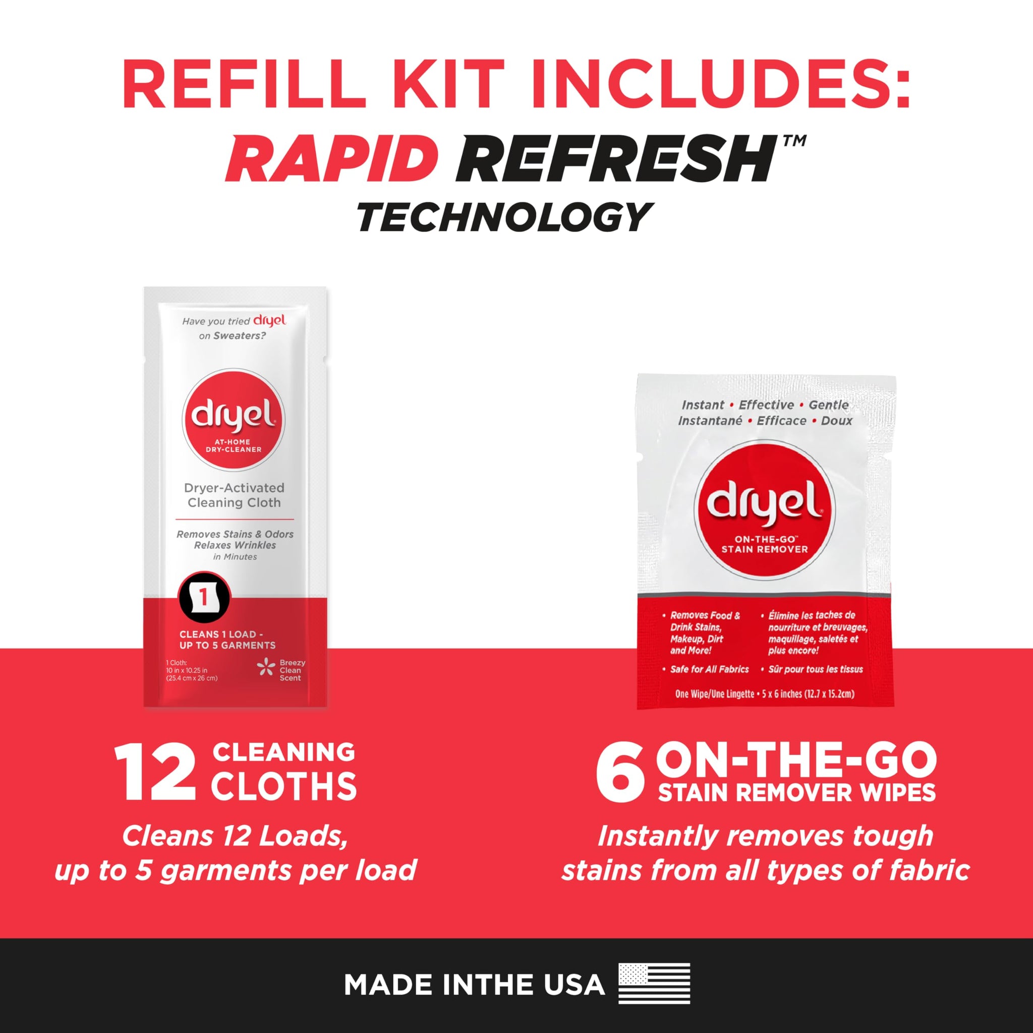 dryel At-Home Dry Cleaner Refill, New and Improved, Gentle Laundry Care for Special Fabrics and Dry-Clean-Only Clothes, 12 Loads with On-the-Go Stain