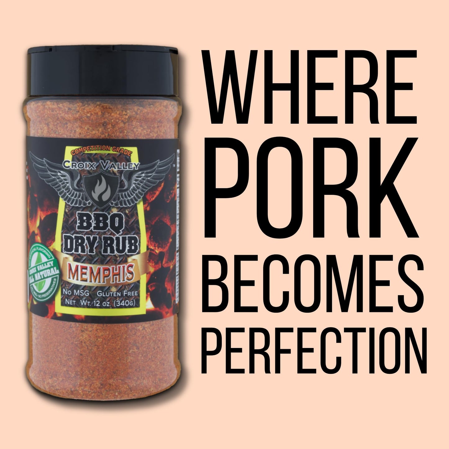 Croix Valley Memphis BBQ Dry Rub - 3 Pack (12 oz Plastic Shaker Bottle) - Savory Depth with Balanced Spice - Gluten-Free, No MSG, Vegan - Low-and-Slow
