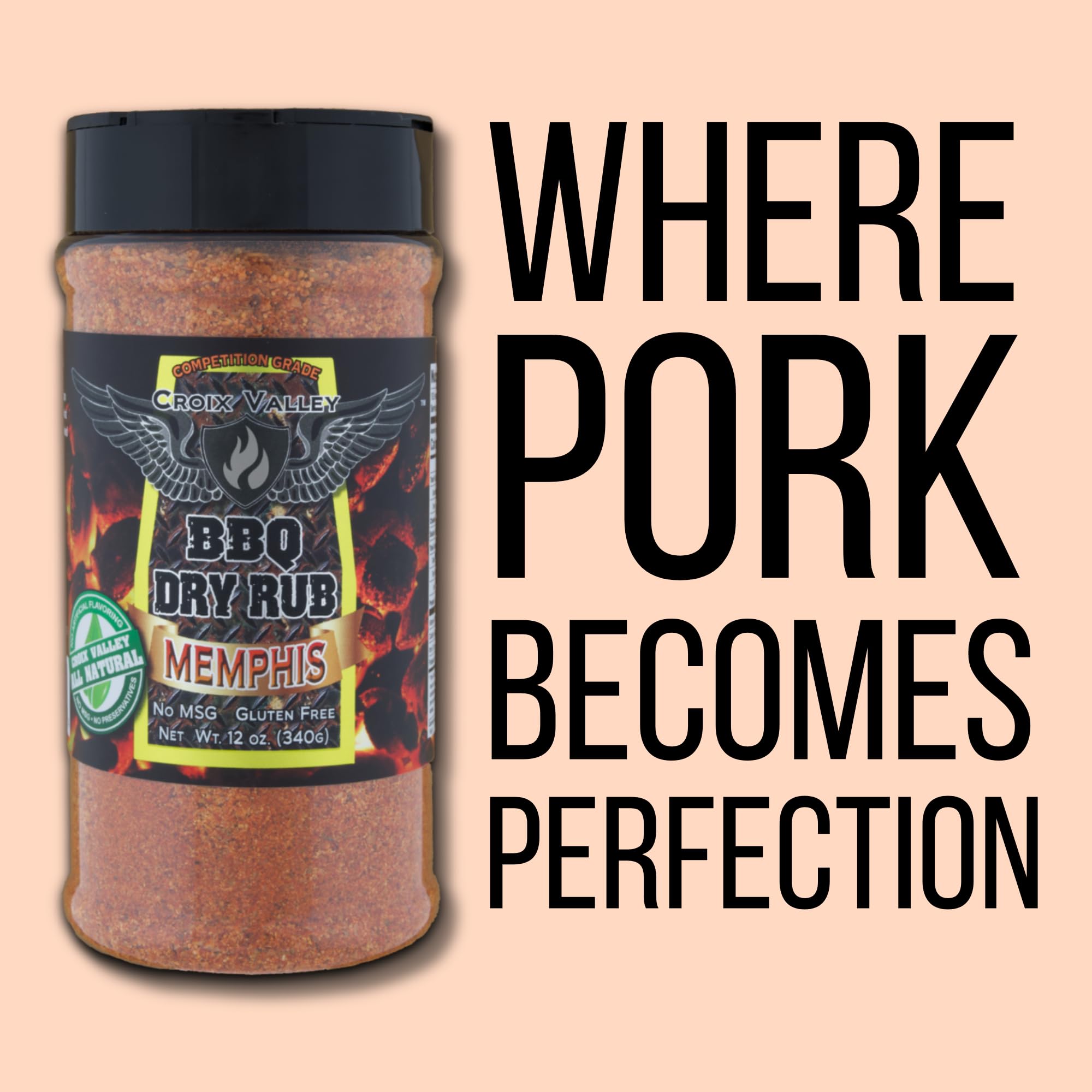 Croix Valley Memphis BBQ Dry Rub - 3 Pack (12 oz Plastic Shaker Bottle) - Savory Depth with Balanced Spice - Gluten-Free, No MSG, Vegan - Low-and-Slow